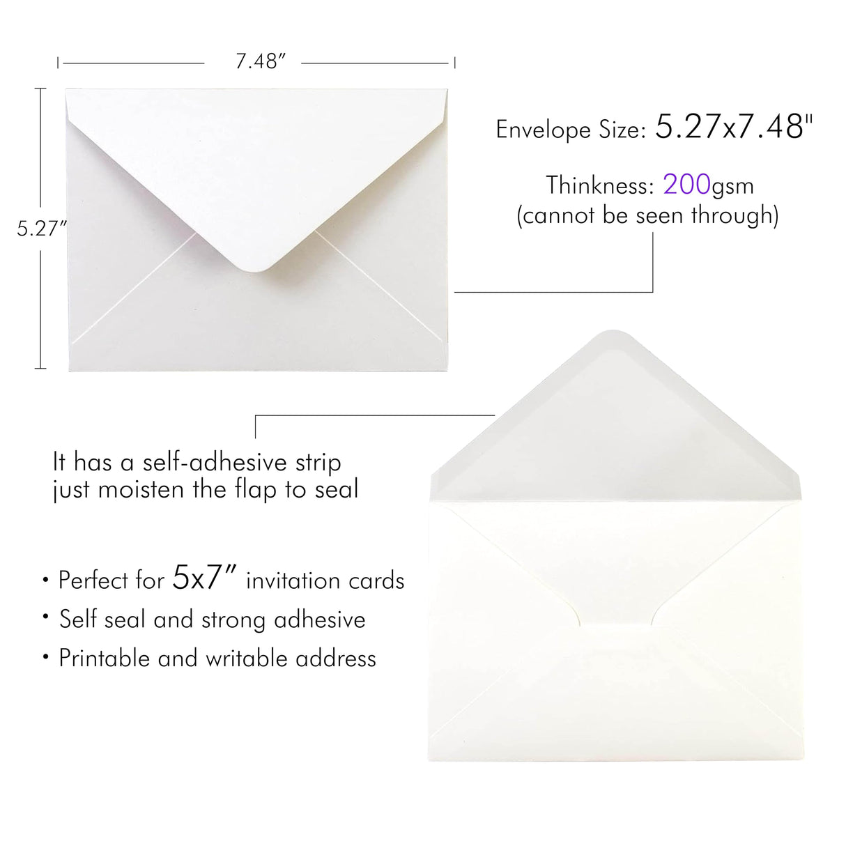 PONATIA 50 PCS/Pack 80lb Thick A7 Envelopes, 5.27 x 7.48'' Sparkle Ivory Heavy Duty Envelopes, Perfect for 5x7 Envelope Wedding Invitation Cards, Christmas Gift Cards, Acrylic Invitations, Photos