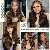 JMSTJMST 30 Inch Chocolate Brown Lace Front Wig Human Hair 200 Density 13x6 Hd Body Wave Lace Front Wigs Human Hair Pre Plucked Colored Frontal Wigs Human Hair Brown Wigs Human Hair Wig for Women