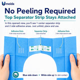 Umeida 50 Count Disposable Toilet Seat Covers, XL Waterproof Travel Pack, Center Strip Stays Attached, Adhesive Tabs, Individually Wrapped for Public Restrooms, Airplane, Kids and Adults