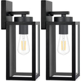Outdoor Wall Light Fixtures, Exterior Waterproof Wall Lanterns, Porch Sconces Lighting with E26 Sockets & Glass Shades, Modern Matte Black Outside Lights for Patio Front Door Entryway Garage, 2-Pack