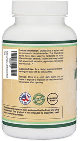 Mullein Leaf Capsules 10,000mg Strength, 180 Vegan Safe Capsules with No Fillers for Lungs and Respiratory Health by Double Wood