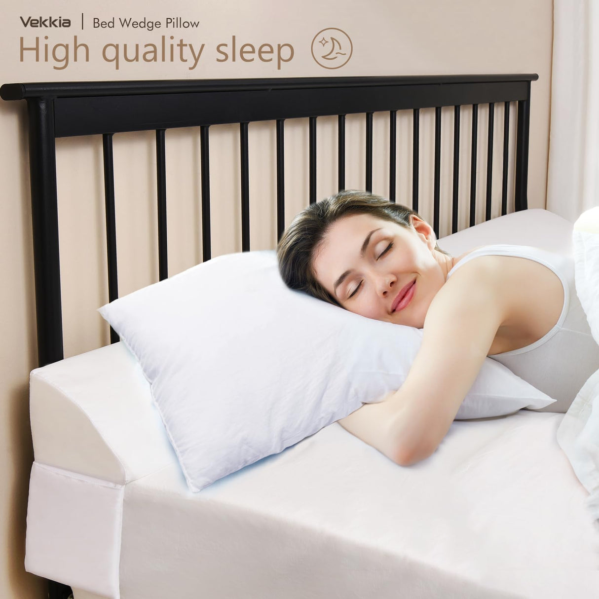 Vekkia King Bed Wedge Pillow for Headboard/Wedge Pillow Headboard/Bed Gap Filler/Headboard Pillow,Pillow Wedge for Headboard Gap0-3.5",Stop Loosing Your Pillows,Phone&Glasses(White 76"x6.5"x4.5")