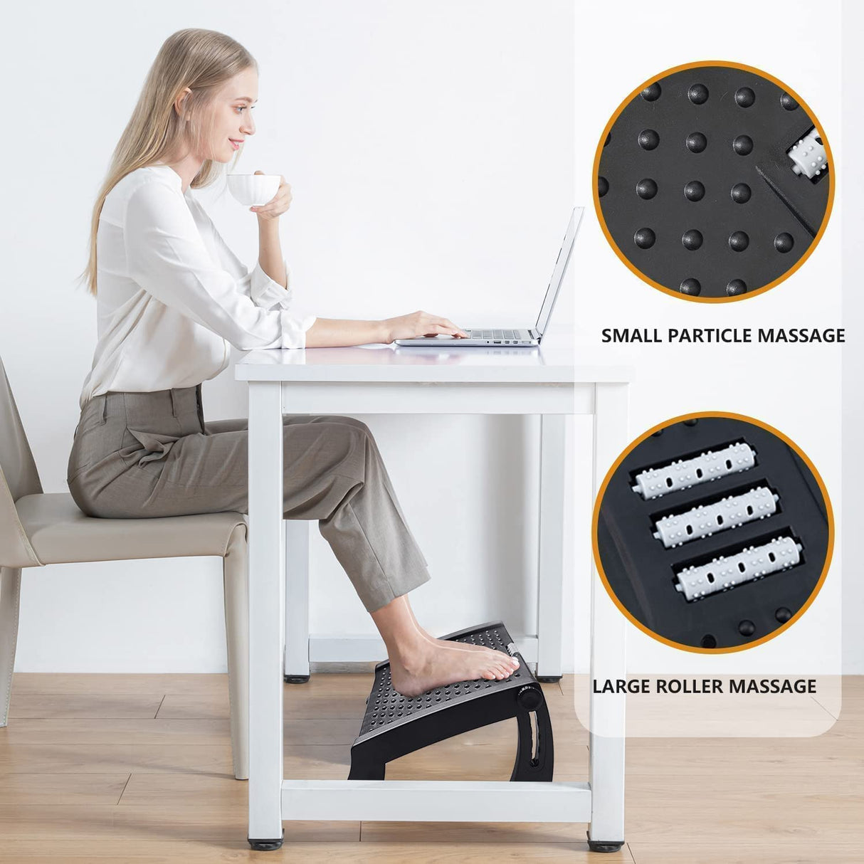 Foot Rest, Adjustable Height Foot Rest for Under Desk at Work, Ergonomic Foot Stool Under Desk for Office, Under Desk Footrest with Large Roller Massage, Comfortable Foot Stool for Pressure Relief