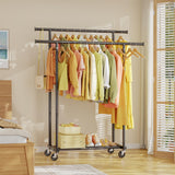 HYSEYY Double Rods Clothes Rack, Rolling Clothing Rack for Hanging Clothes Portable Wardrobe, Metal Garment Rack Sturdy Coat Rack for Bedroom Laundry Living Room, Black