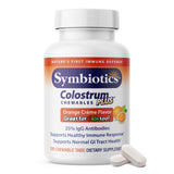 Symbiotics Colostrum 120ct Chewables Plus - Immunity Support for Adult & Kids - Lactoferrin Supplement & Colostrum Protein - Supports Digestion & Gut - 25% lgG Antibodies, Gluten Free - Orange Creme
