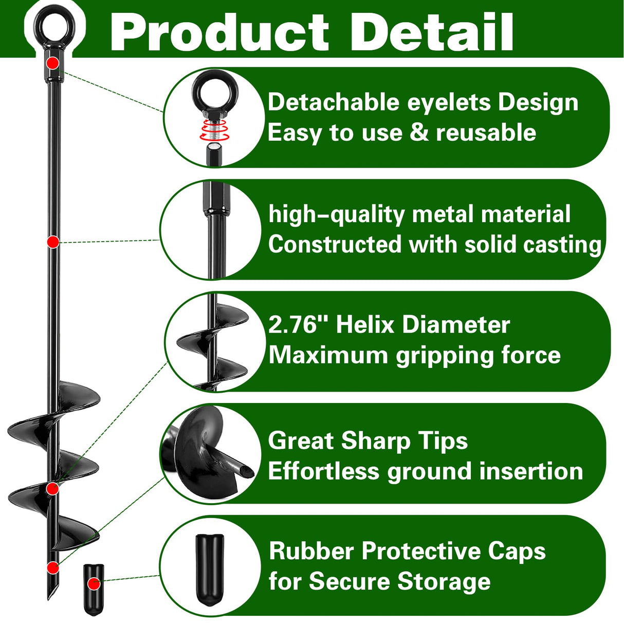 Fabulas Ground Anchors Screw in, 18 Inch Heavy Duty Swing Set Ground Anchor Kit 6 Pack, Spiral Earth Trampoline Stakes High Wind Metal Auger Stakes for Dog Sheds Tent Carports Camping