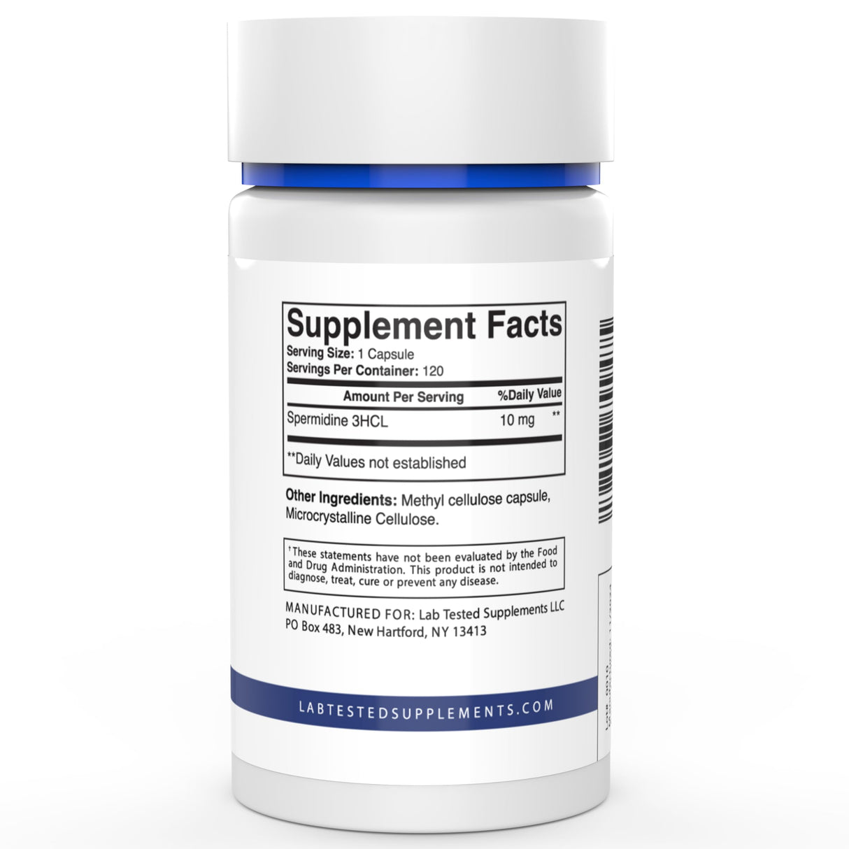 Lab Tested Supplements - Spermidine 3HCL Supplement - 120 10mg Capsules - 3rd Party COA's provided with Every lot# - Spermidine Trihydrochloride