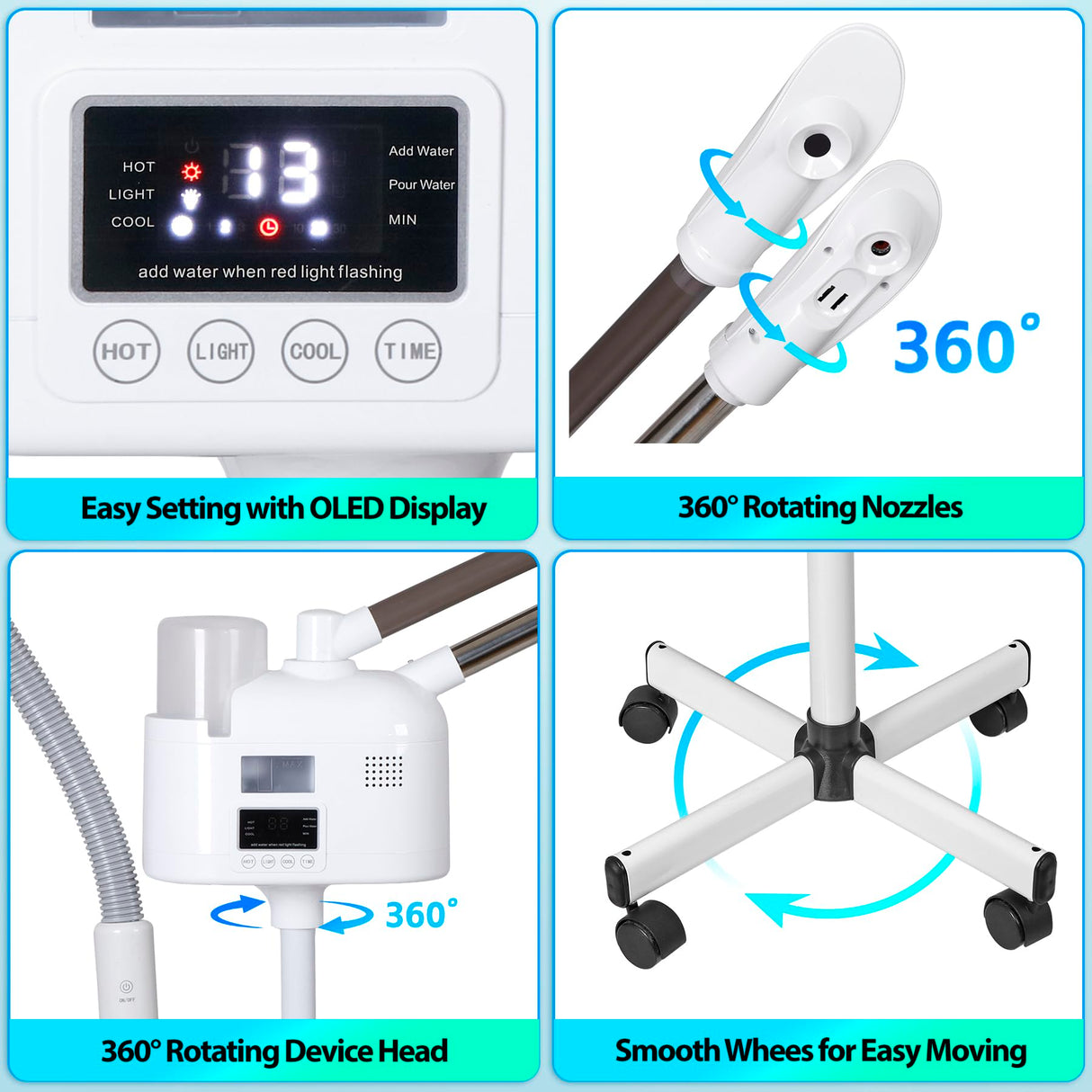 BBBuy Professional 3 in 1 Facial Steamer Deep Cleaning Ozone Facial Steamer with 5X Magnifying Light & Rolling Wheels Hot/Cold Mist Function for Salon Spa Home Beauty Equipment, White