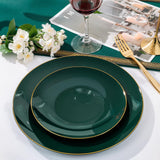 Nervure 100Pcs Green and Gold Plastic Plates - 10.25inch Disposable Green Dinner Plates - Heavy Duty Plastic Plate Ideal for Wedding & Party & Christmas