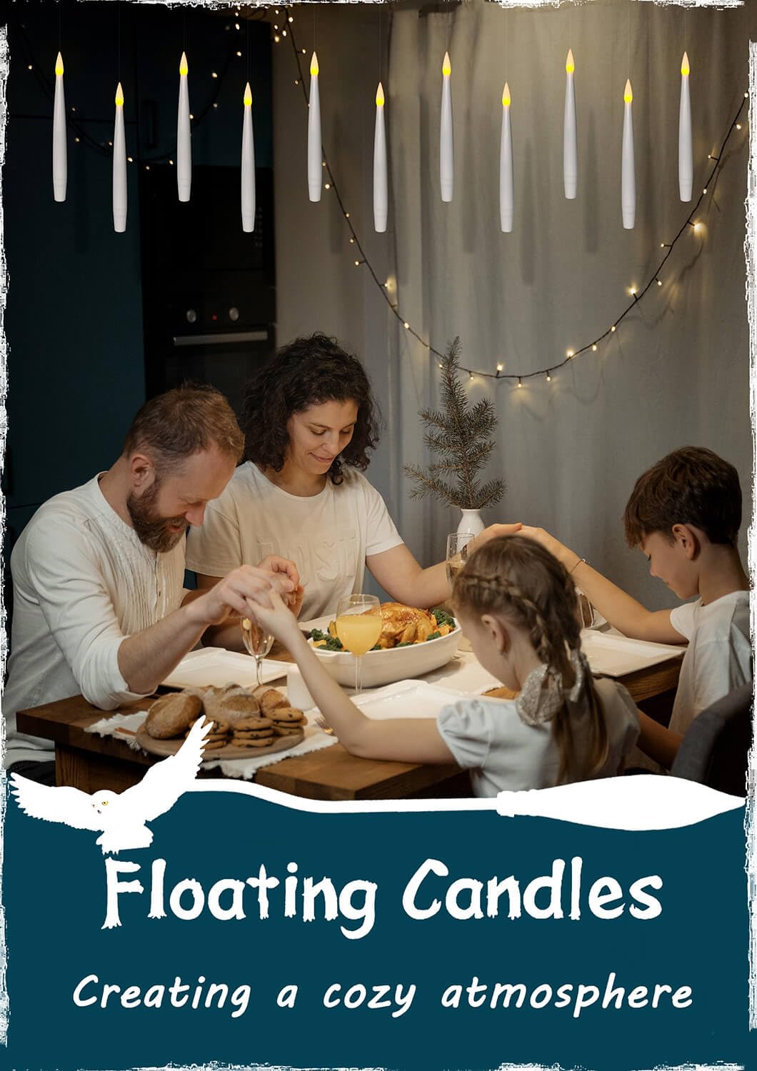 Leejec Floating Candles with Magic Wand Remote (6/18H Timer), 20pcs 6.1” Hanging Flameless Taper Candles, Flickering Warm Light, Halloween Christmas Classroom Windows Wedding Party Decor(White)