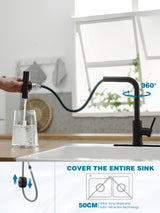 Kitchen Faucet with Pull Down Sprayer, Matte Black Waterfall Kitchen Sink Faucet, Commercial Single Handle Stainless Steel Faucet with 3 Spray Modes for Farmhouse, RV, Laundry & Utility Sink