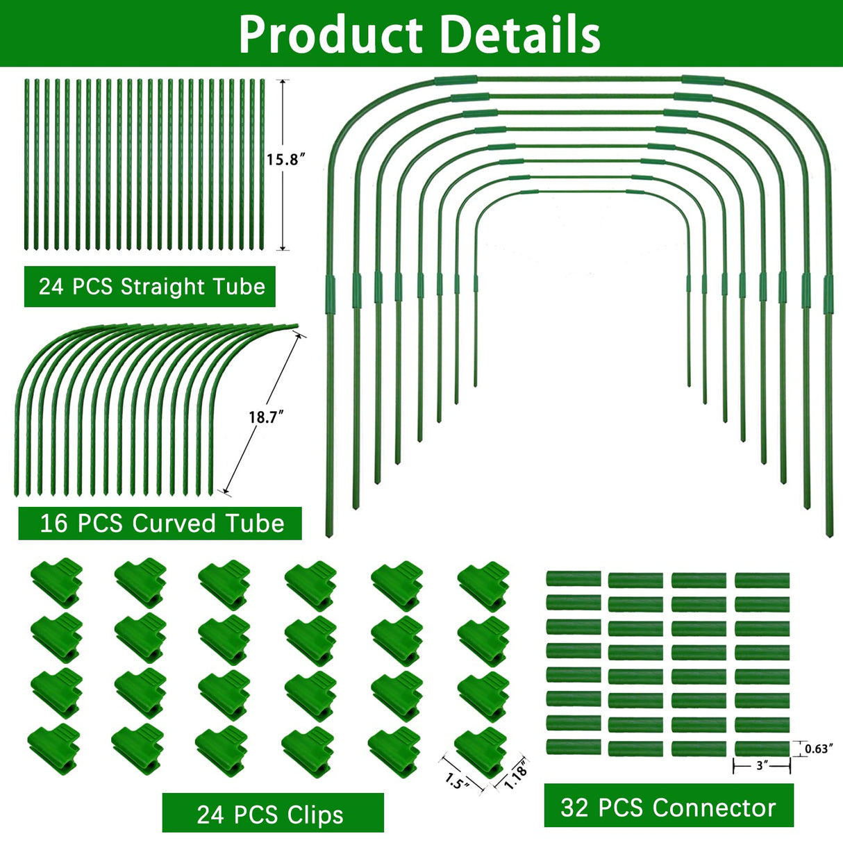 8 Sets 41.3"x32" Greenhouse Hoops Grow Tunnel for Garden Plants and Raised Beds,Durable Removable Rust-Free Steel Coated Frame Garden Hoops Kit with 24 Clips,Row Cover Hoops for Outdoor Vegetable