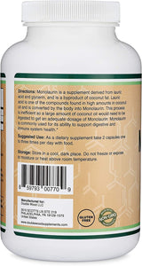 Monolaurin Immune Support Supplement 1,000mg per Serving, 210 Capsules (Vegan Safe, Non-GMO, Gluten Free) Immune Booster for Adults, Immune System Defense by Double Wood