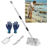 Sand Flea Rake, Shark Tooth Sifter ,65" Long Handle Stainless Sand Sifter