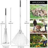 Buyplus Adjustable Garden Leaf Rake - 24 to 63 Inch Telescopic Metal Expandable Folding Leaves Rake, Metal Rakes for Leaves, Yard Rakes for Lawn Yard, Flowers Beds, Sliver