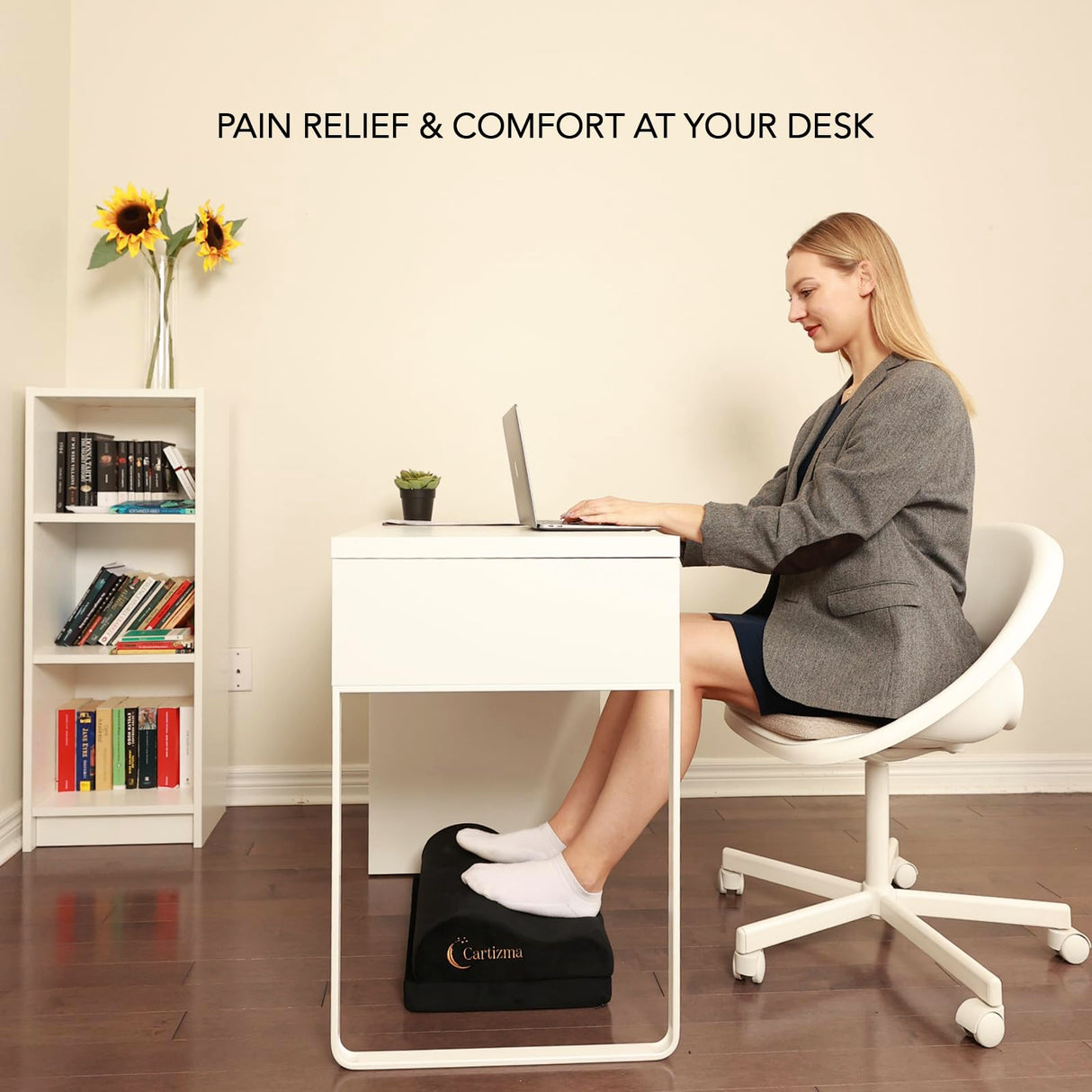 Cartizma Ergonomic Foot Rest Under Desk - Non-Slip, Adjustable, Washable Covers for Pain Relief - Office, Home & Travel