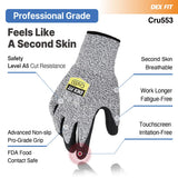 DEX FIT Level 5 Cut Resistant Gloves Cru553, 3D-Comfort Stretchy Fit, Power Grip, Professional Grade, Thin, Touch-Screen Compatible, Durable, Machine Washable; Black Grey XL (10) 12 Pairs