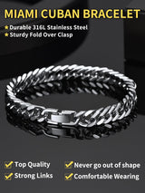 ChainsHouse Mens Cuban Bracelet Chain 316L Stainless Steel Punk Double Curb Bracelet 8mm 21cm