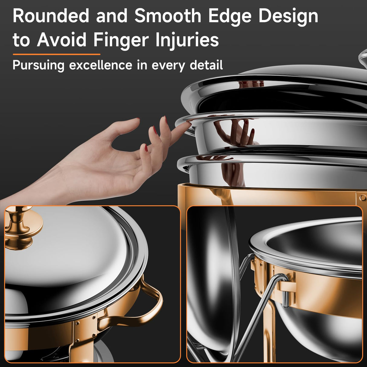 Chafing Dishes for Buffet, 4 Pack 5QT Round Stainless Steel Chafing Dish Set for Home Parties, Christmas Gatherings, Catering Events Complete Buffet Warmer Set (Rose Gold 4)