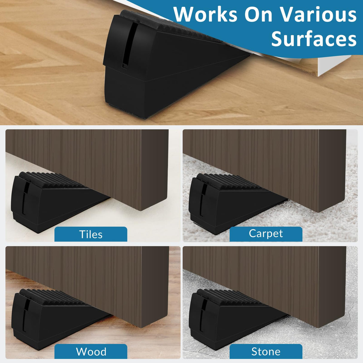 Optish 2 Pack Heavy Duty Door Stopper, Adjustable Spring Large Stopper, 3 Inches High Tall Wedge Stoppers for Bottom of Door, Door Stop Suits Any Heavy Door, Black