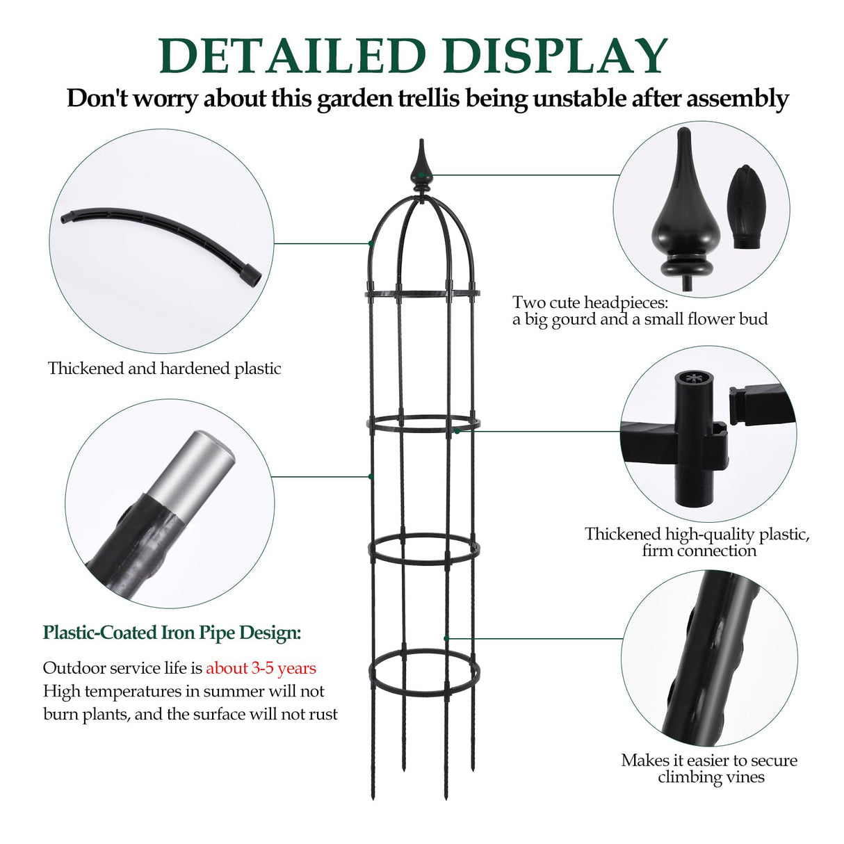 WellSign 6.6ft Tall Garden Obelisk Trellis for Climbing Plants Outdoor