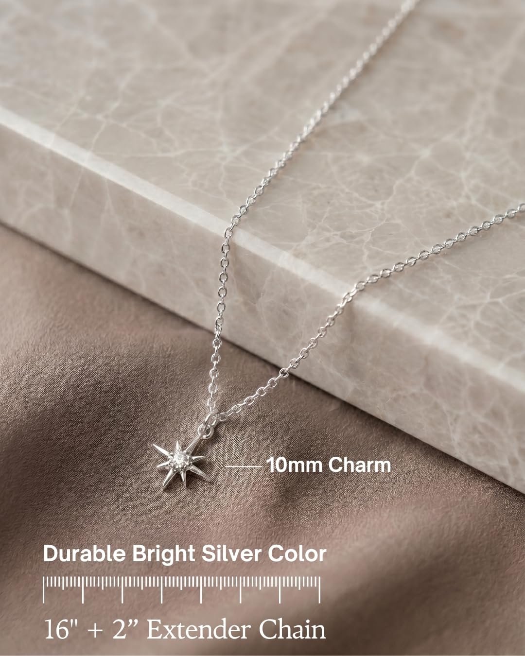 Annika Bella North Star Necklace, Cubic Zirconia Pendant, Silver Chain Necklace, Celestial Jewelry for Women, Gift for Her (1pc)