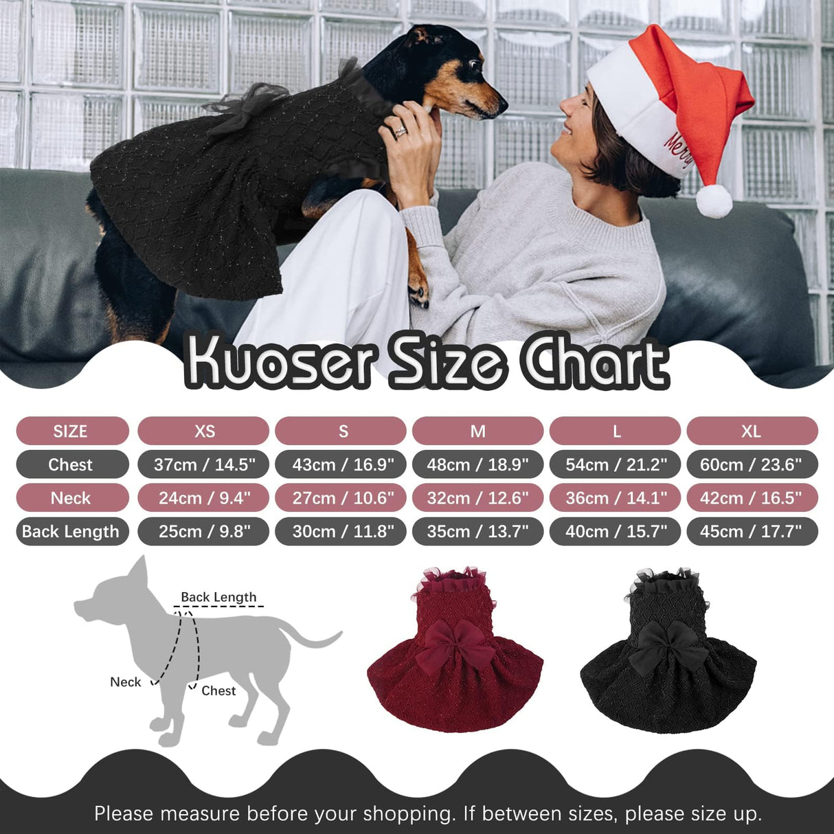 Kuoser Dog Dress, Cute Dog Dresses for Large Dogs Girl Elegant Puppy Tutu with Bow-Knot, Doggie Princess Costume Pet Outfit for Birthday Party Christmas Halloween Wedding, Black XL