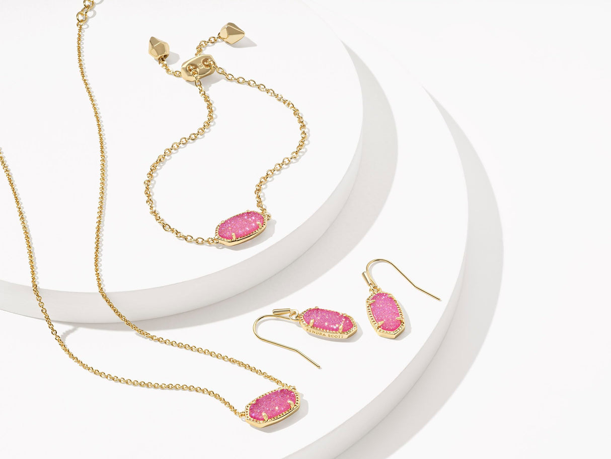 Kendra Scott Elisa Necklace in 14k Gold-Plated Brass, Hot Pink Drusy, Fashion Jewelry for Women