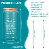 OLSUNOR 6 Set Employee Appreciation Gifts Bulk, Personalized Inspirational Thank You Gifts for Christmas Staff Coworker 16 oz Can Shaped Beer Glass Cups, Gift Box and Card for Team Women Men Teacher