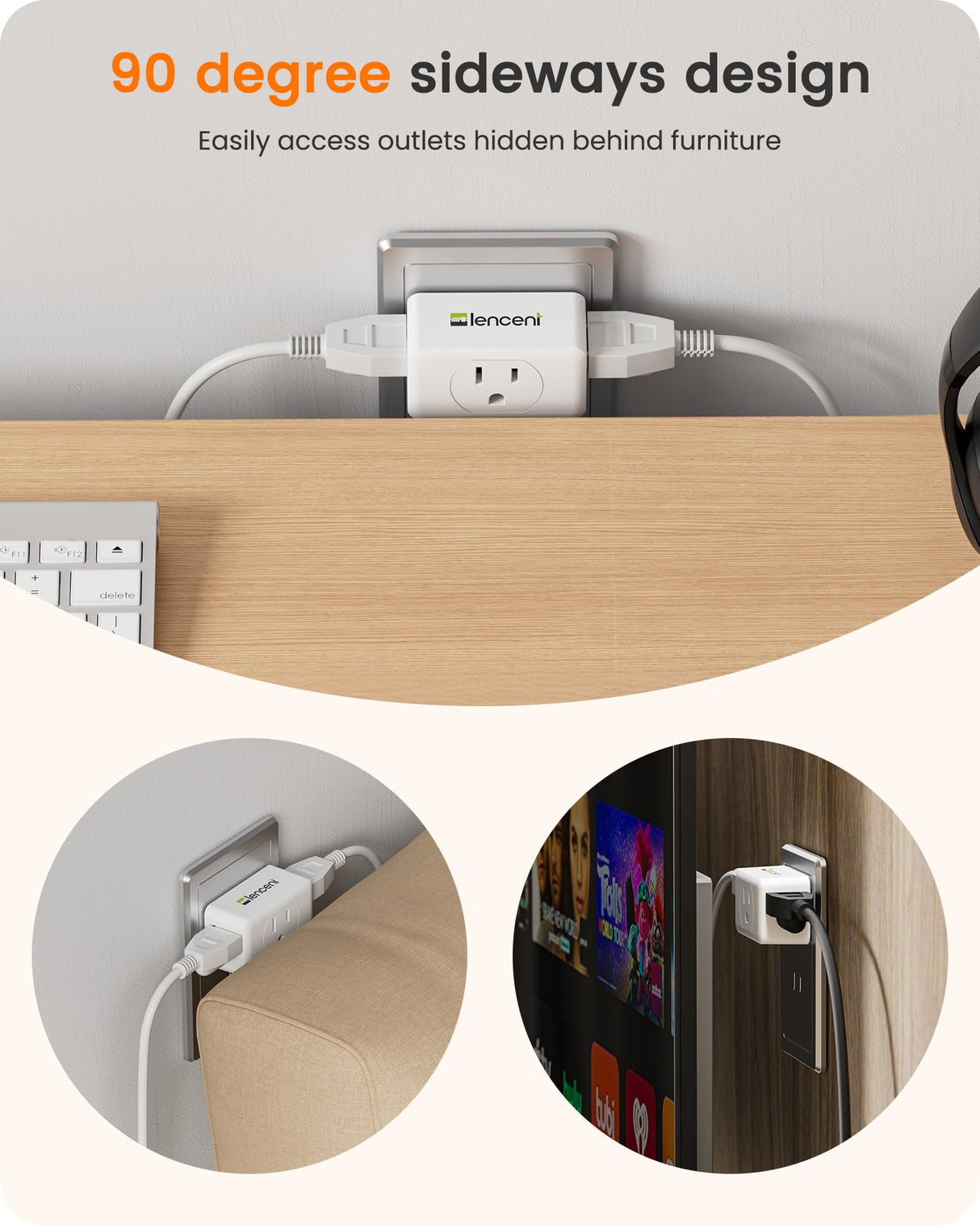 LENCENT 2 Prong to 3 Prong Outlet Adapter,Wall Plug Extender,Multiple Outlet Wall Plug with 3 AC Outlets,Non Grounded Outlets Expander for Japan Travel Kitchen Office Bathroom Older House,4 Pack