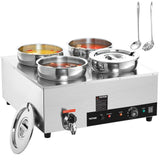 VEVOR Electric Soup Warmer, Four 7.4QT Stainless Steel Round Pot 86~185°F Adjustable Temp, 1500W Commercial Bain Marie with Anti-Dry Burn and Reset Button, Soup Station for Restaurant, Buffet, Silver