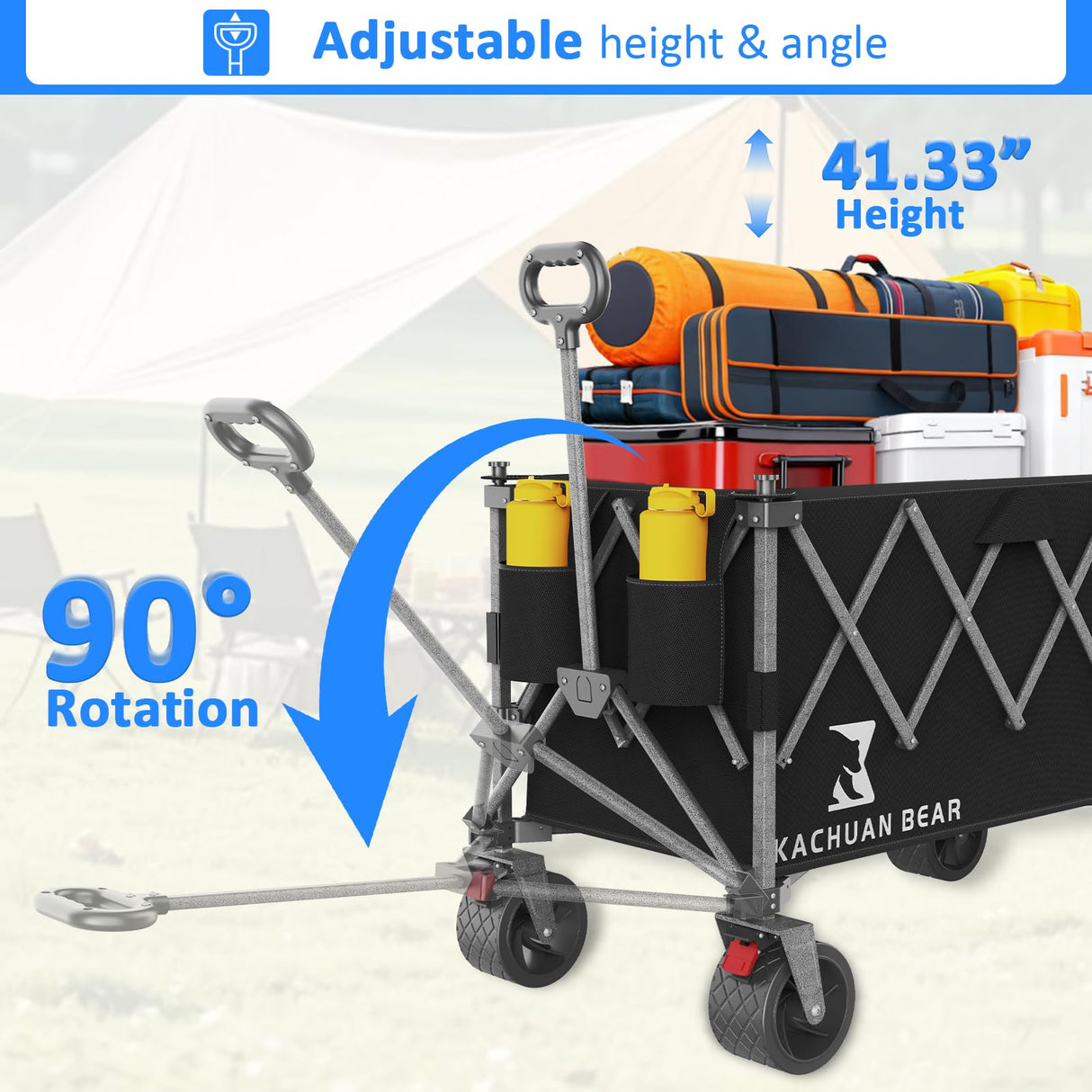 57" L Large Collapsible Foldable Wagon with Tailgate & Brake, 500LBS Heavy Duty Beach Wagons with All-Terrain Big Wheels, 300L Folding Utility Cart for Sand Garden Shopping Groceries Sports (Black)
