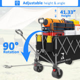 57" L Large Collapsible Foldable Wagon with Tailgate & Brake, 500LBS Heavy Duty Beach Wagons with All-Terrain Big Wheels, 300L Folding Utility Cart for Sand Garden Shopping Groceries Sports (Black)