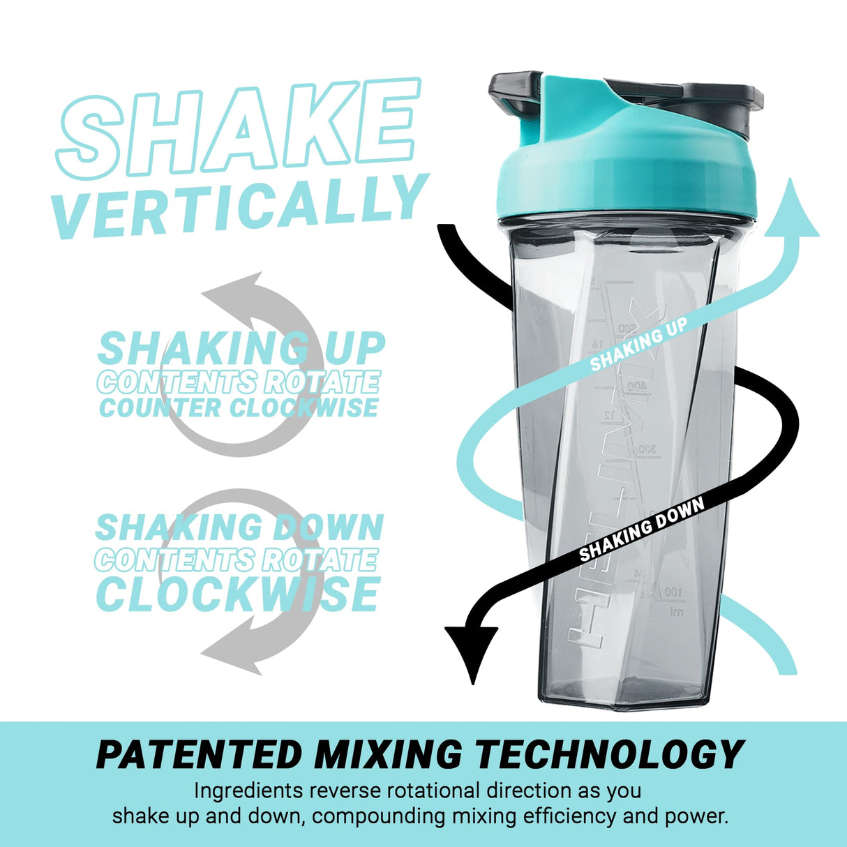 HELIMIX 2.0 Vortex Blender Shaker Bottle Holds upto 28oz | No Blending Ball or Whisk | USA Made | Portable Pre Workout Whey Protein Drink Shaker Cup | Mixes Cocktails Smoothies Shakes | Top Rack Safe