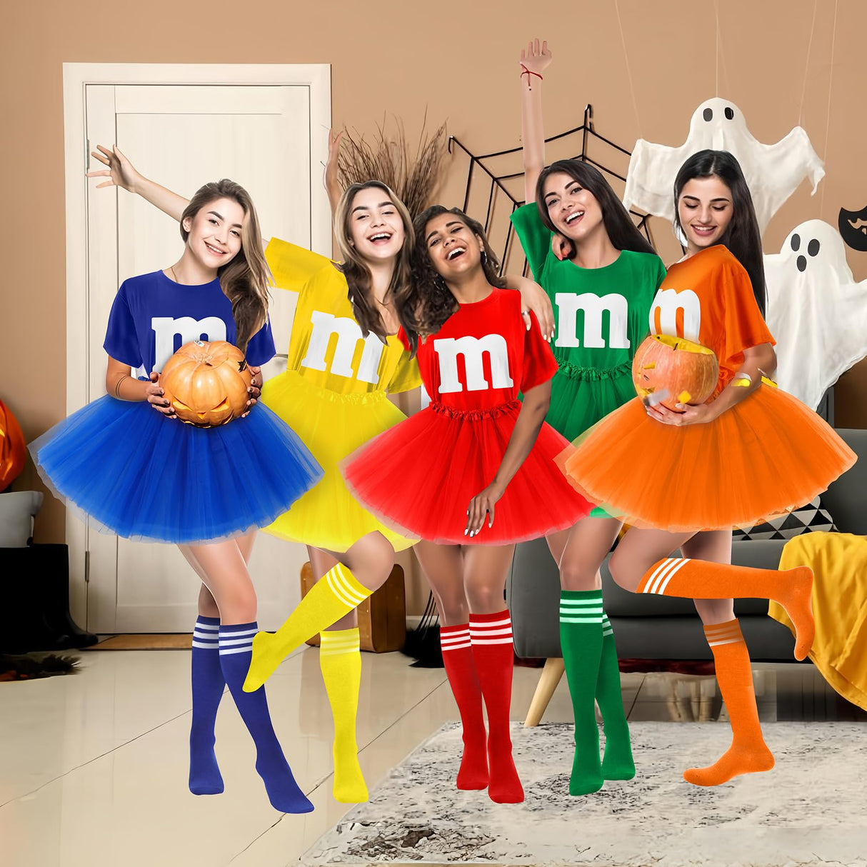 FONYFA Letter M Halloween Costumes Tutu Skirts, Women Team Group T-Shirt, Chocolates Candy Costume for Halloween Christmas Party Costume