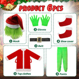 ZZXIAOJIE Green Costumes Kids 5Pcs Costume Long Sleeve Hooded Top and Pants Sets Green Monster Christmas Outfits