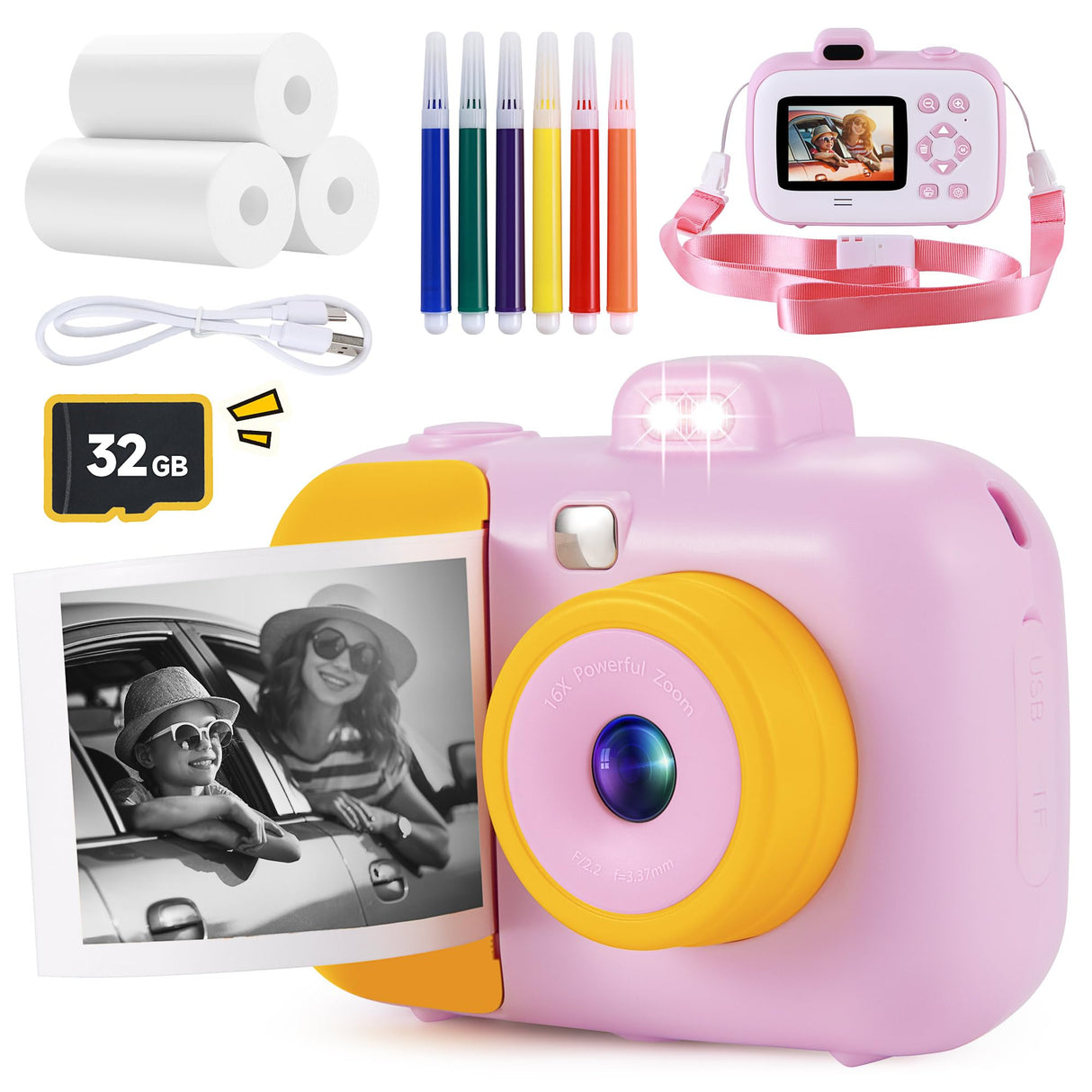Kids Camera Instant Print for Girls Boys Age 3-12 Kids Toys, 12MP 1080P Kids Digital Cameras Christmas Birthday Gifts for 4 5 6 7 8 9 10 Year Old Girls, Toddler Camera