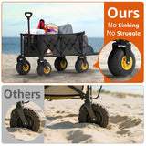 Heavy Duty Beach Wagon with Big Wheels for Sand, 10" Wheel Collapsible Wagons Foldable Large Wagon Cart Folding All Terrain for Camping