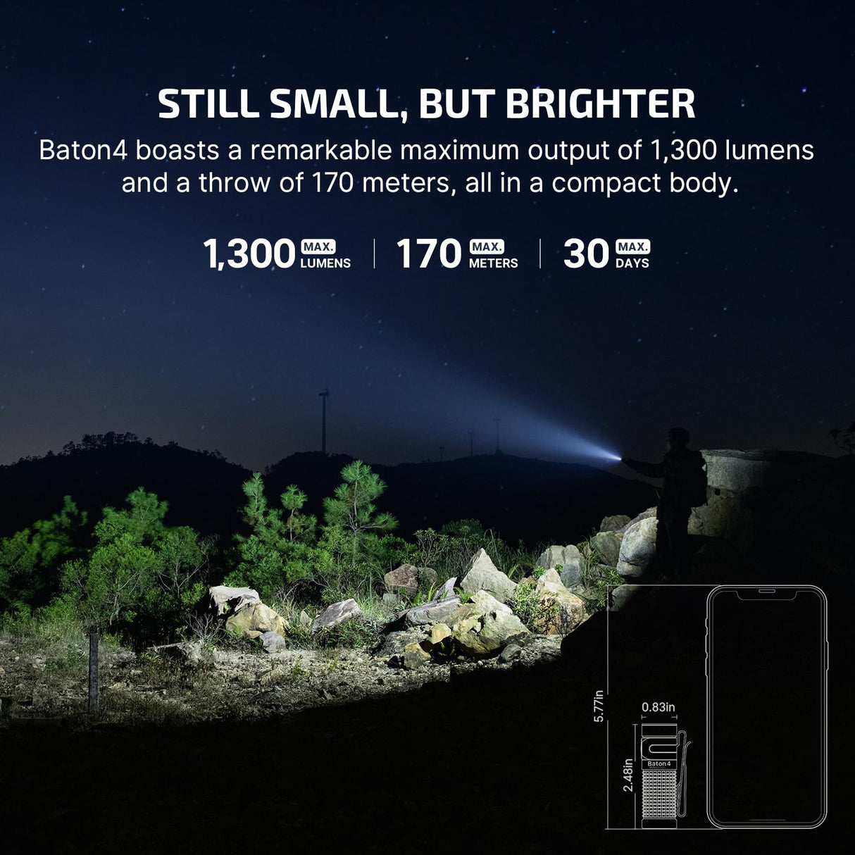 OLIGHT Baton4 Rechargeable EDC Flashlight, Bright Small Flashlight 1300 Lumens with MCC Charging Cable, IPX8 Waterproof, Multiple Modes Pocket Light for Home, Camping, and Emergencies (Orange)