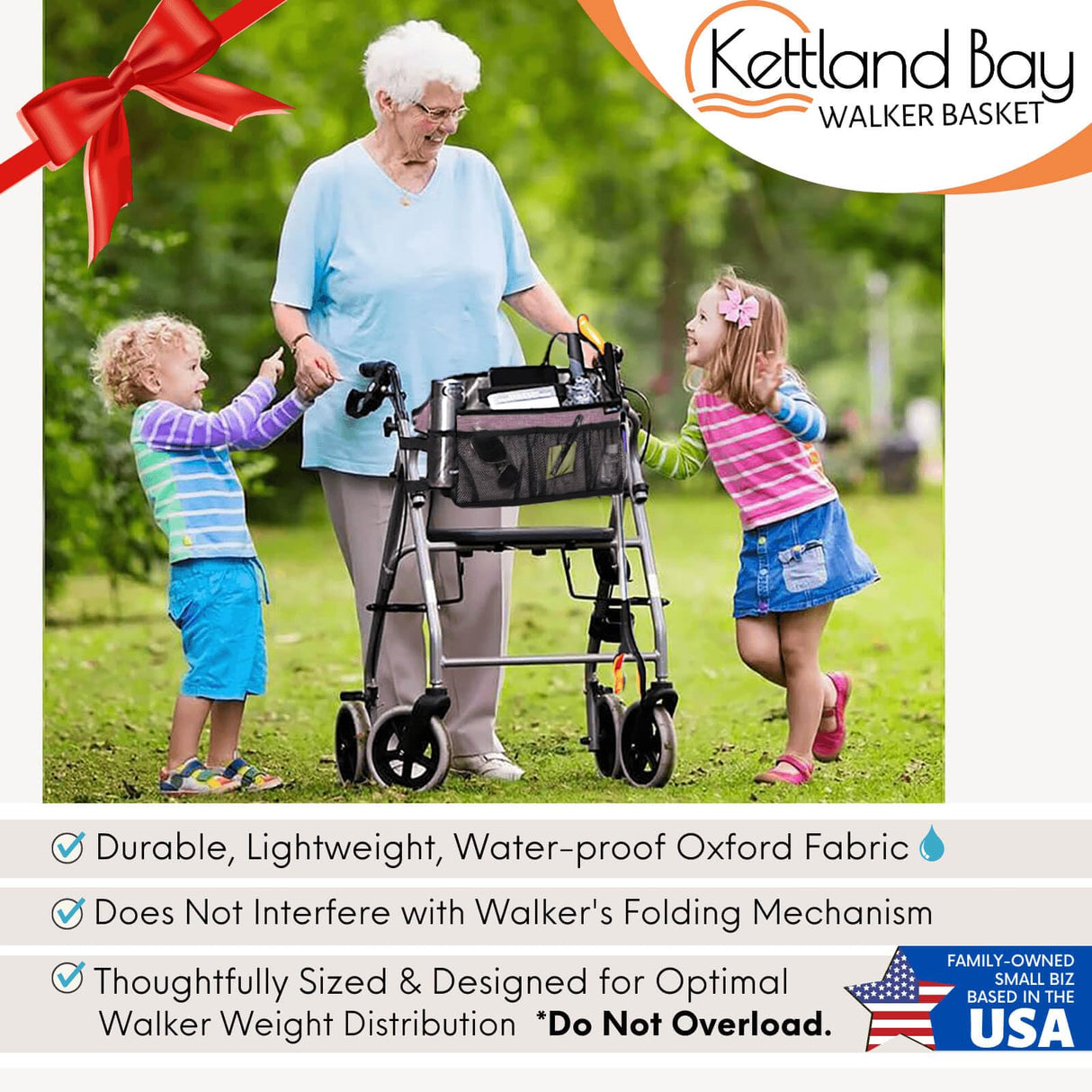 Walker Basket for Folding Walker with Flip-Down Walker Tray | Handy Cane/Reacher Strap & Cup Holder | Walker Bags for Folding Walker with Wheels, Organizer for Walker Accessories for Walker CaddyPlum