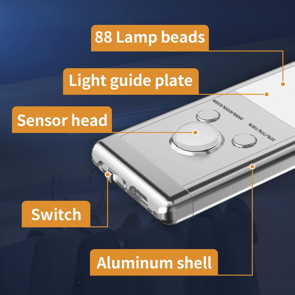 Under Cabinet Lights,88 LED Operated Motion Sensor Light Indoor,2200mAh USB Rechargeable Closet Lights, 6 Pack Magnetic Dimmable Closet Lights，Wireless Under Counter Lights for Kitchen, Stairs