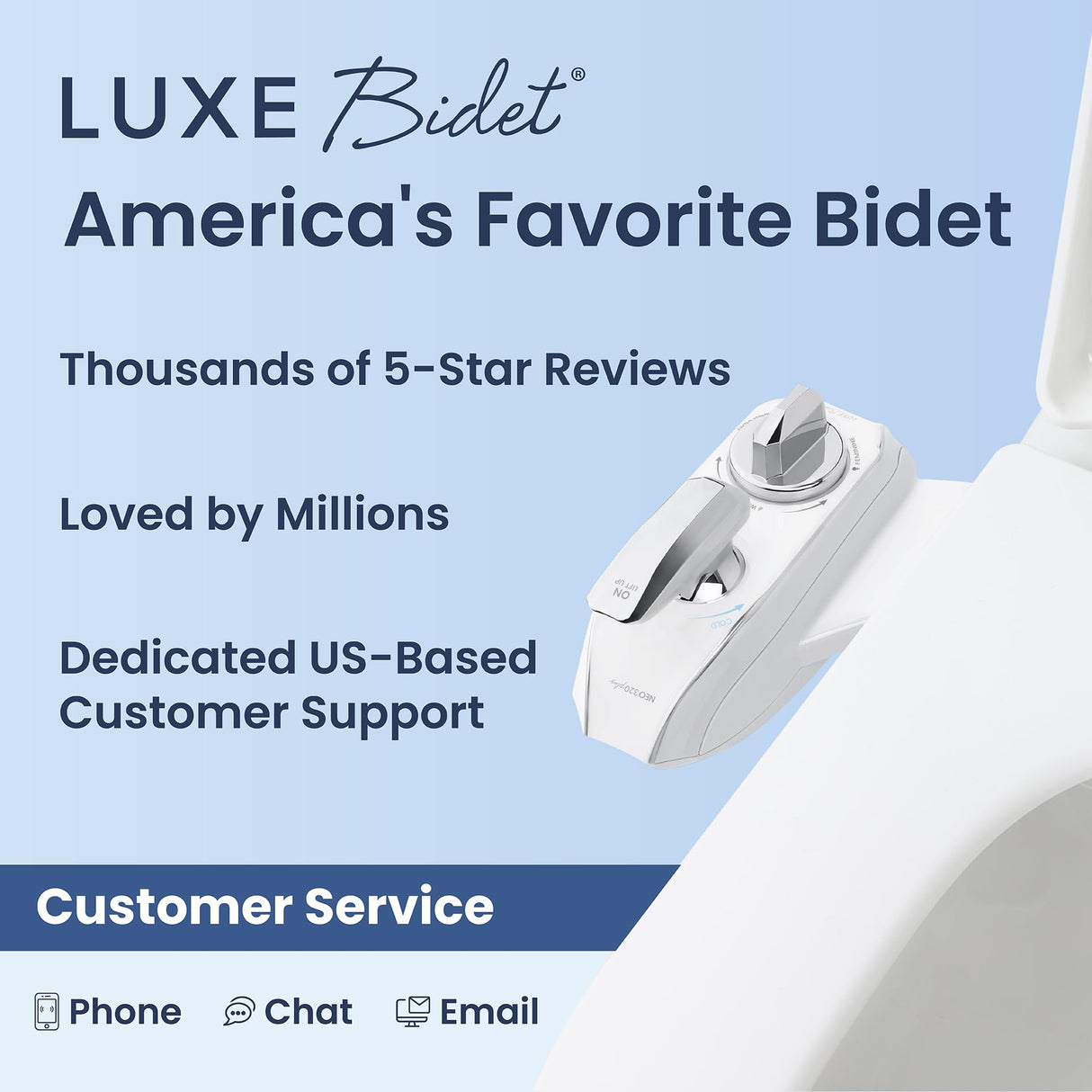 LUXE Bidet NEO 320 Plus - Warm Water, Dual Nozzle, Non-Electric Bidet Attachment for Toilet Seat, Patented Slide-In Install, 360° Self-Clean, EZ-Lift to Clean, Feminine & Rear Wash (Chrome)