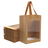 24 Pcs Brown Paper Gift Bags with Transparent Window, 9.84"x7.0"x5.12" Kraft Shopping Bags with Handles for Bouquet Christmas Birthdays Festivals Party Weddings Wrapping