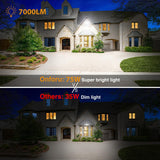 Onforu 75W Flood Lights Outdoor, 7000LM Brightness Security Lights Switch Controlled, 3 Adjustable Heads, IP65 Waterproof, 6500K Wall Mount Exterior LED Flood Light