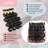 Katspon 12A Human Hair Bundles 16 18 20 22 Inch Body Wave 100% Unprocessed Brazilian Virgin Hair 4 Bundles Deals Human Hair Extensions Quick Weave Human Hair Natural Black