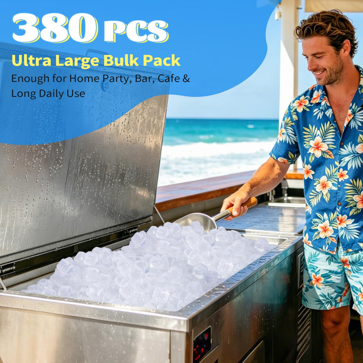380 Pack Reusable Ice Cubes for Drinks, BPA-Free Plastic Ice Cubes, Refreezable & Washable Ice Cubes Reusable Without Diluting for Whiskey, Coffee, Parties, Camping & Ice Bath