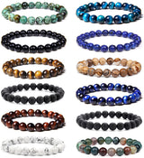 FIRAZIO 12Pcs 8mm Gemstones Beaded Stretch Bracelet for Women