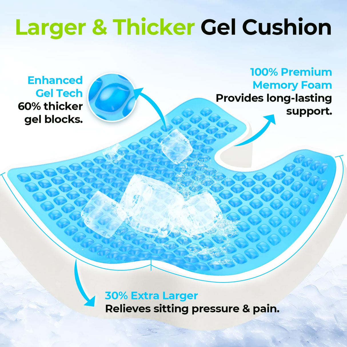 AUVON Cooling Gel Seat Cushion for Office Chair, FSA HSA Eligible, Large Tailbone Cushion with Thick Memory Foam for Sciatica & Lower Back Pain Relief, Non-Slip XL Cushion for Car Seat, Gaming, Home
