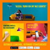 WiZ Connected Smart Light Bulbs, 4-Pack, Full Color A19 60W 800LM E26 LED Lights, Sunset/Sunrise Automation, Smart Bulbs with Motion Detection, Control with Voice or App