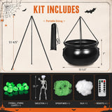 AYGXU Halloween Decorations Outdoor Indoor,Large Witches Cauldron on 52" Tripod with String Lights, Skeleton and Eyeballs,Hocus Pocus Decor,Witches Cauldron for Yard Patio Garden Lawn Decorations.